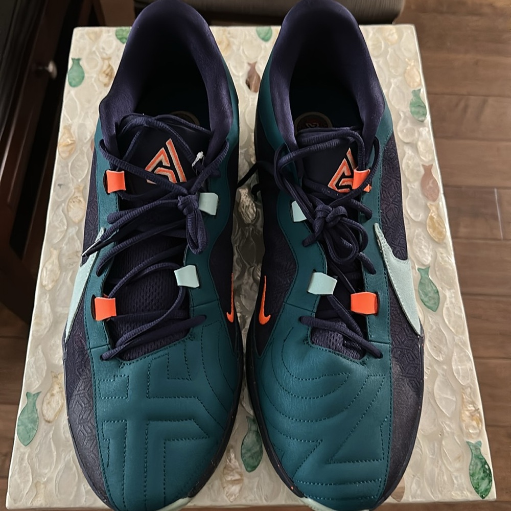 Nike Giannis Zoom Freak 5 Geode Teal Orange Sneaker - New - Size 18